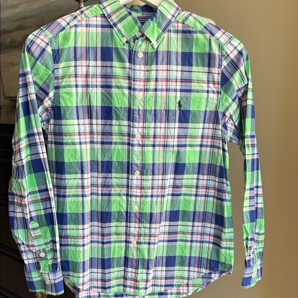 Polo by Ralph Lauren Green and Blue Plaid Shirt boys Large (14-16)